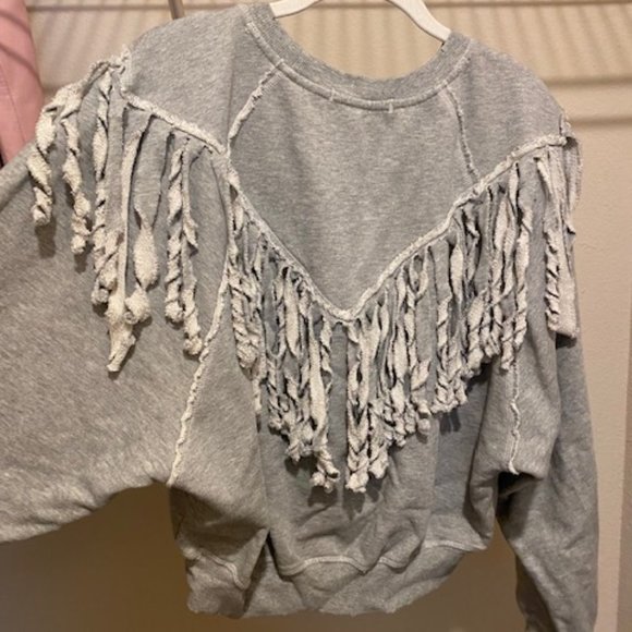 Free People Fringe Grey Crewneck Sweater / Sweatshirt - Picture 3 of 3